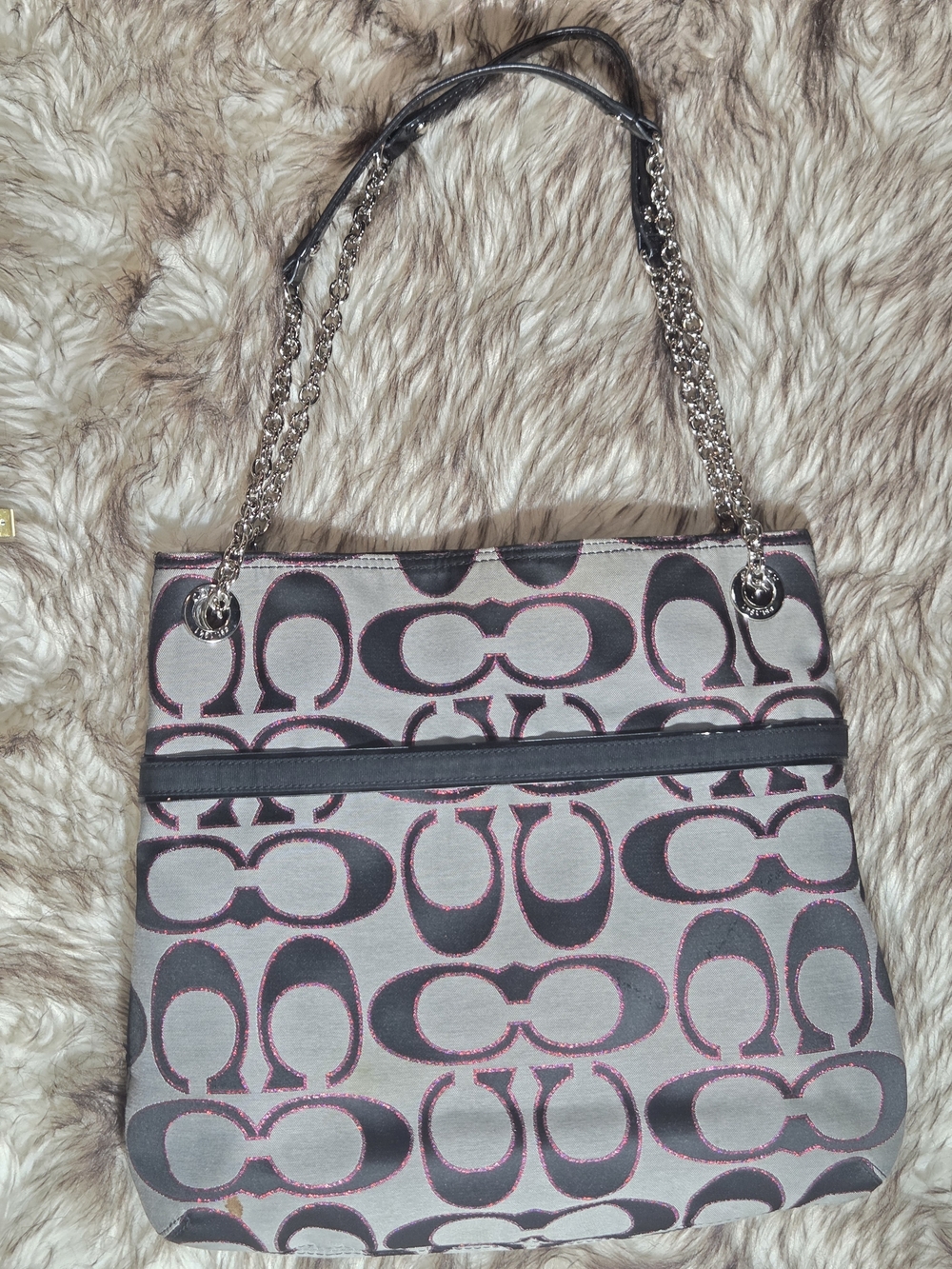 Coach Poppy Metallic Signature Slim Tote Gray 2 Tags (Style 21161) - Picture 14 of 14